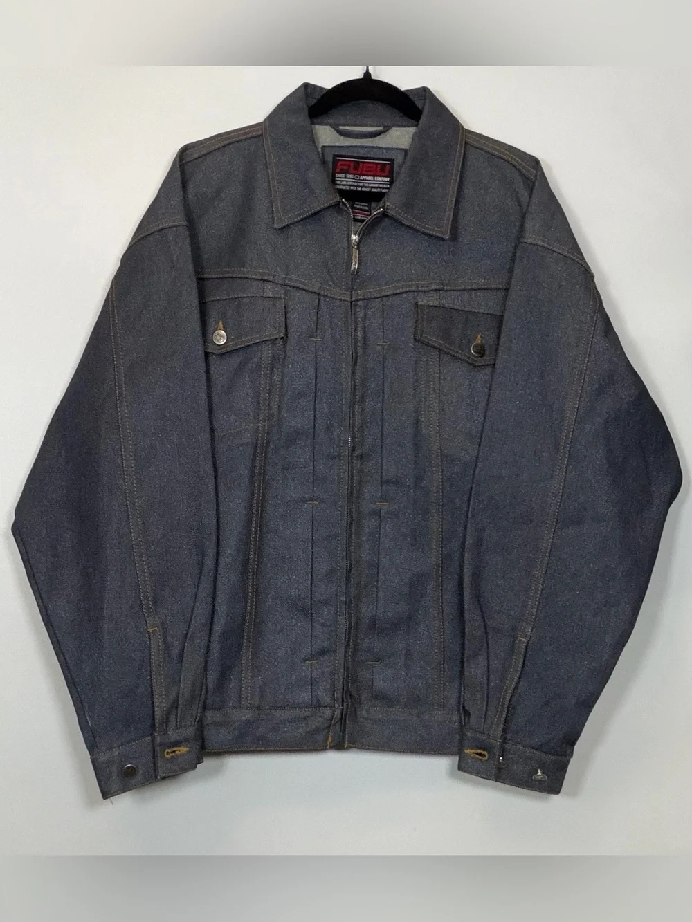 Like New Vintage FUBU Men's Dark Indigo Denim Zip Front Jacket